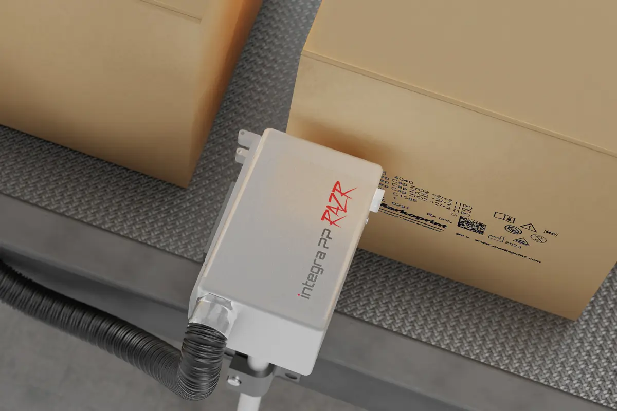 Markoprint inkjet printer coding on a box