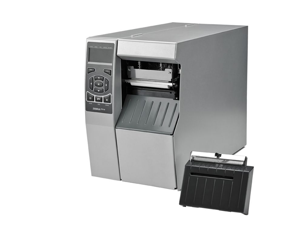Stampante per etichette Zebra ZT510 anteriore sinistra con taglierina