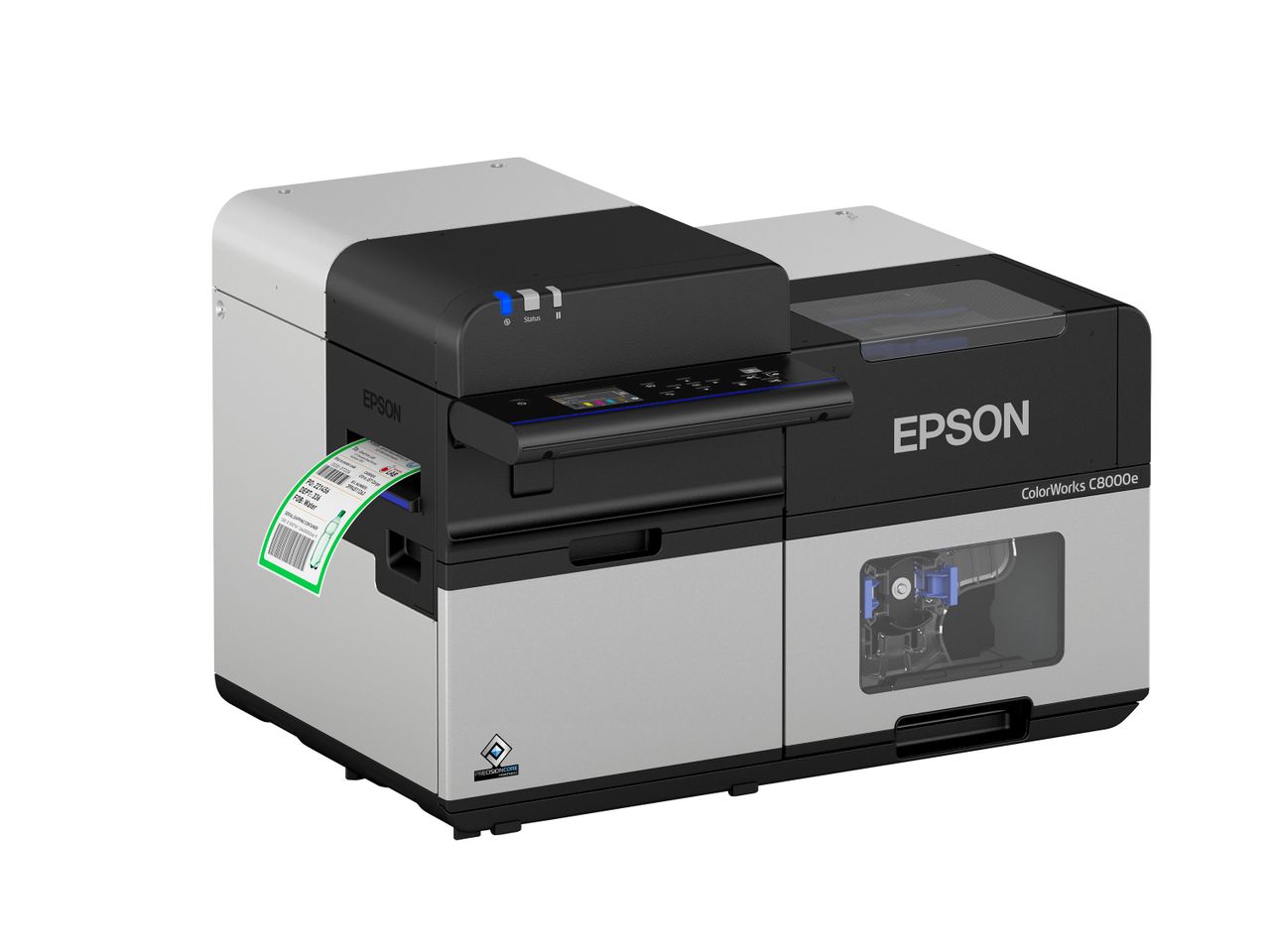 Stampante per etichette a colori Epson ColorWorks C8000e con etichetta sinistra
