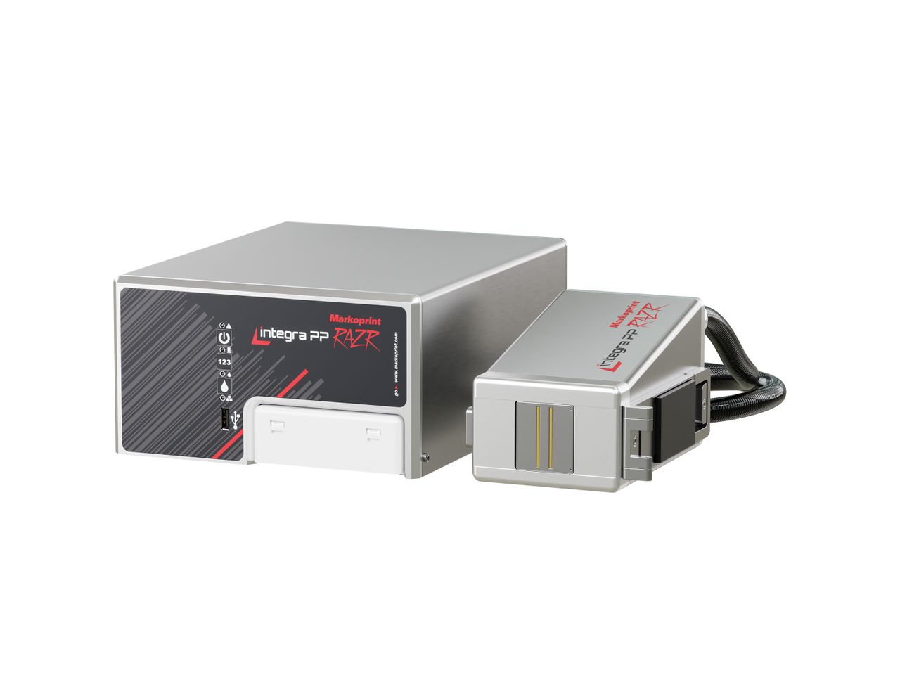 Stampante industriale a getto d’inchiostro Makoprint integra PP RAZR lato anteriore sinistra