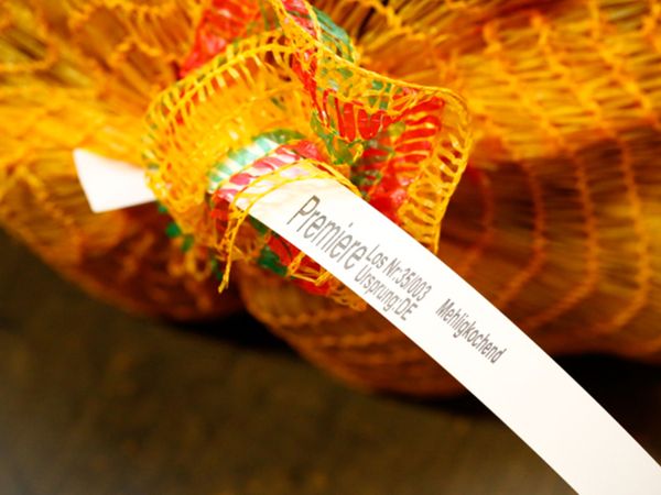 Marcatura termica a getto d’inchiostro su etichetta di plastica per patate