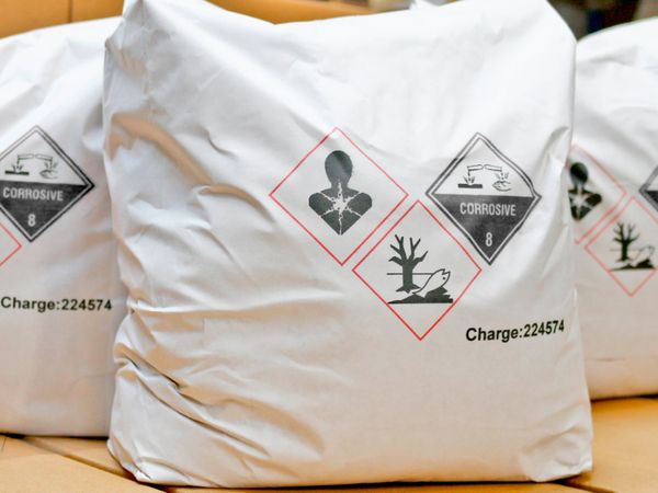 Sacchi di carta marcati a due colori GHS con la stampante a getto d’inchiostro bicolore Markoprint integra PP 108 bicolor