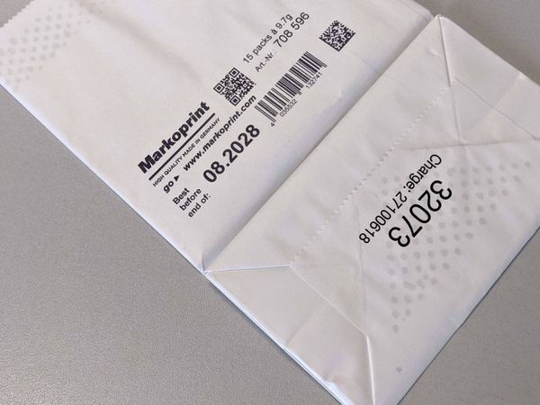 Sacchetto di carta stampato con stampante a getto d’inchiostro Markoprint integra Singular 108