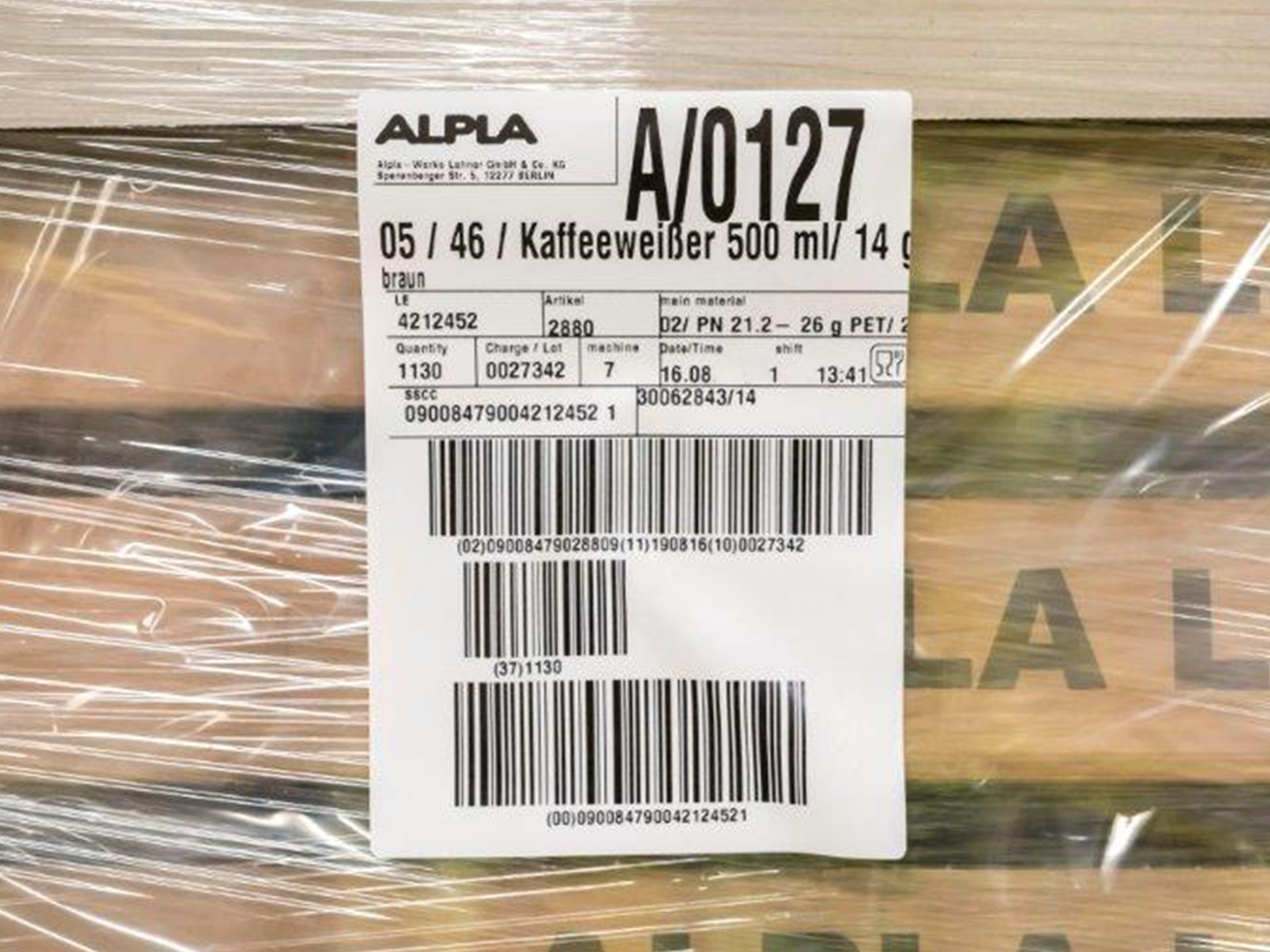 Etichetta Legi-Air su pallet avvolto in pellicola