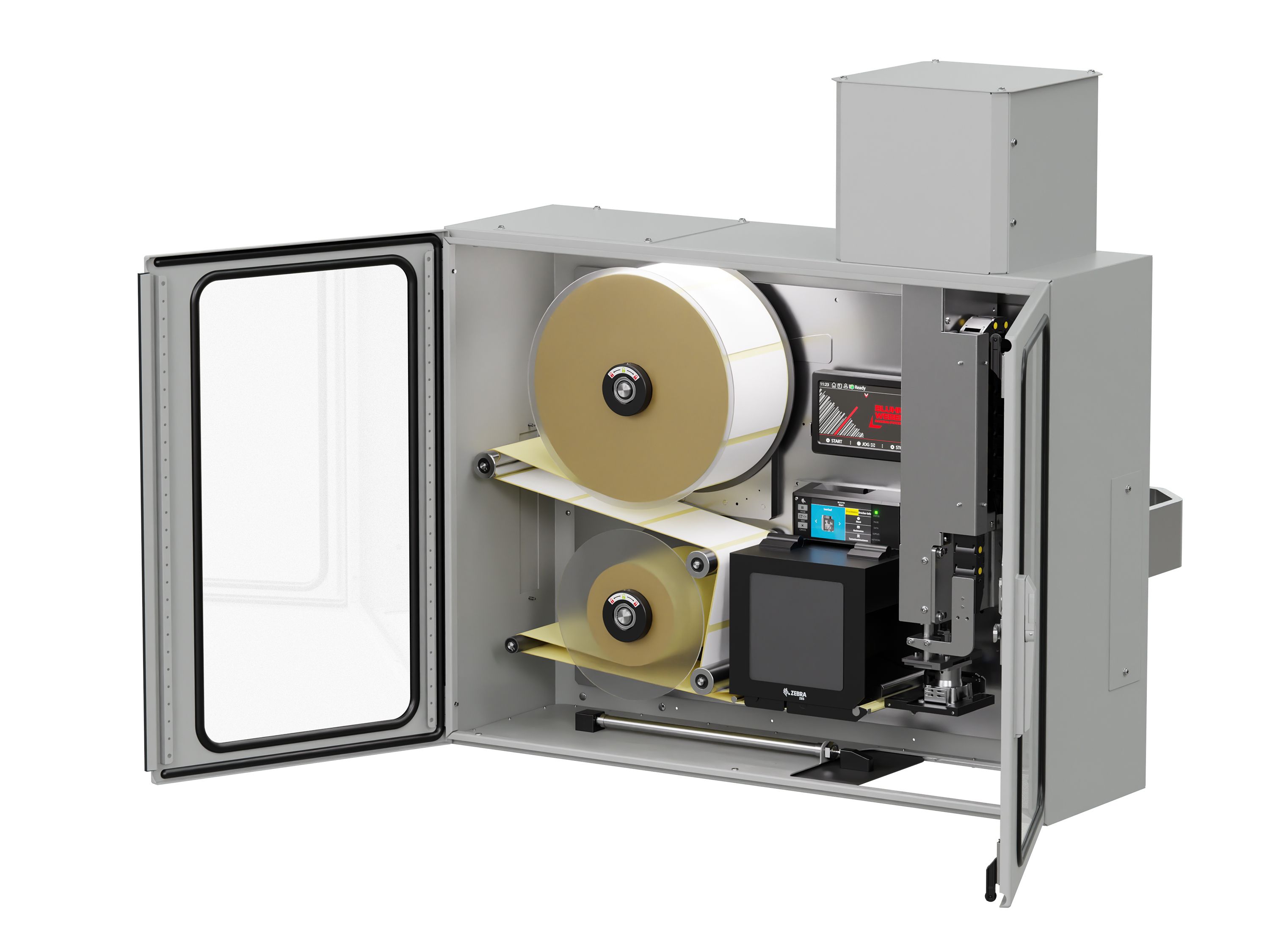 Erogatore di etichette con stampa Legi-Air 4050I aperto a destra