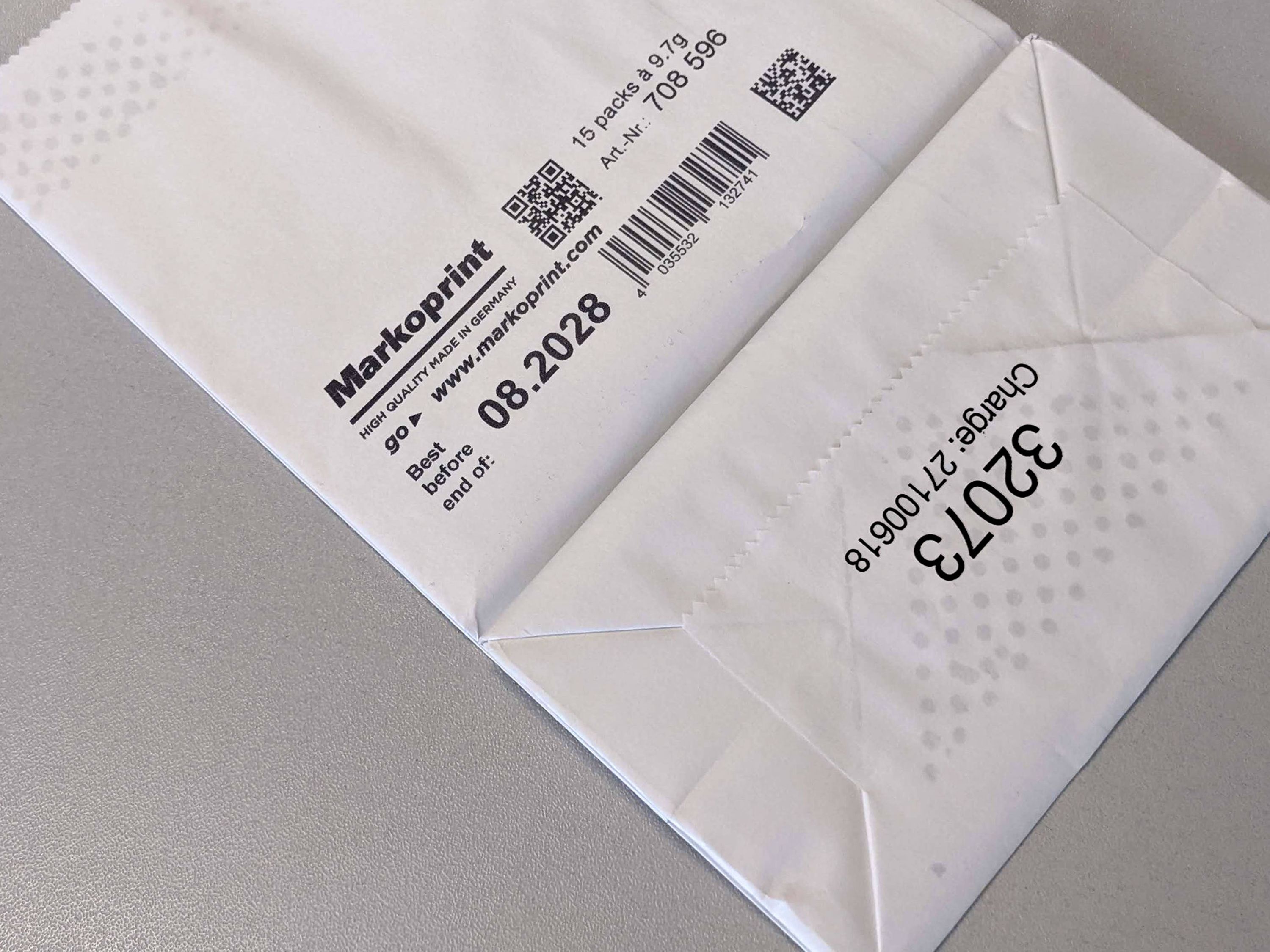 Sacchetto di carta stampato con stampante a getto d’inchiostro Markoprint integra Singular 108