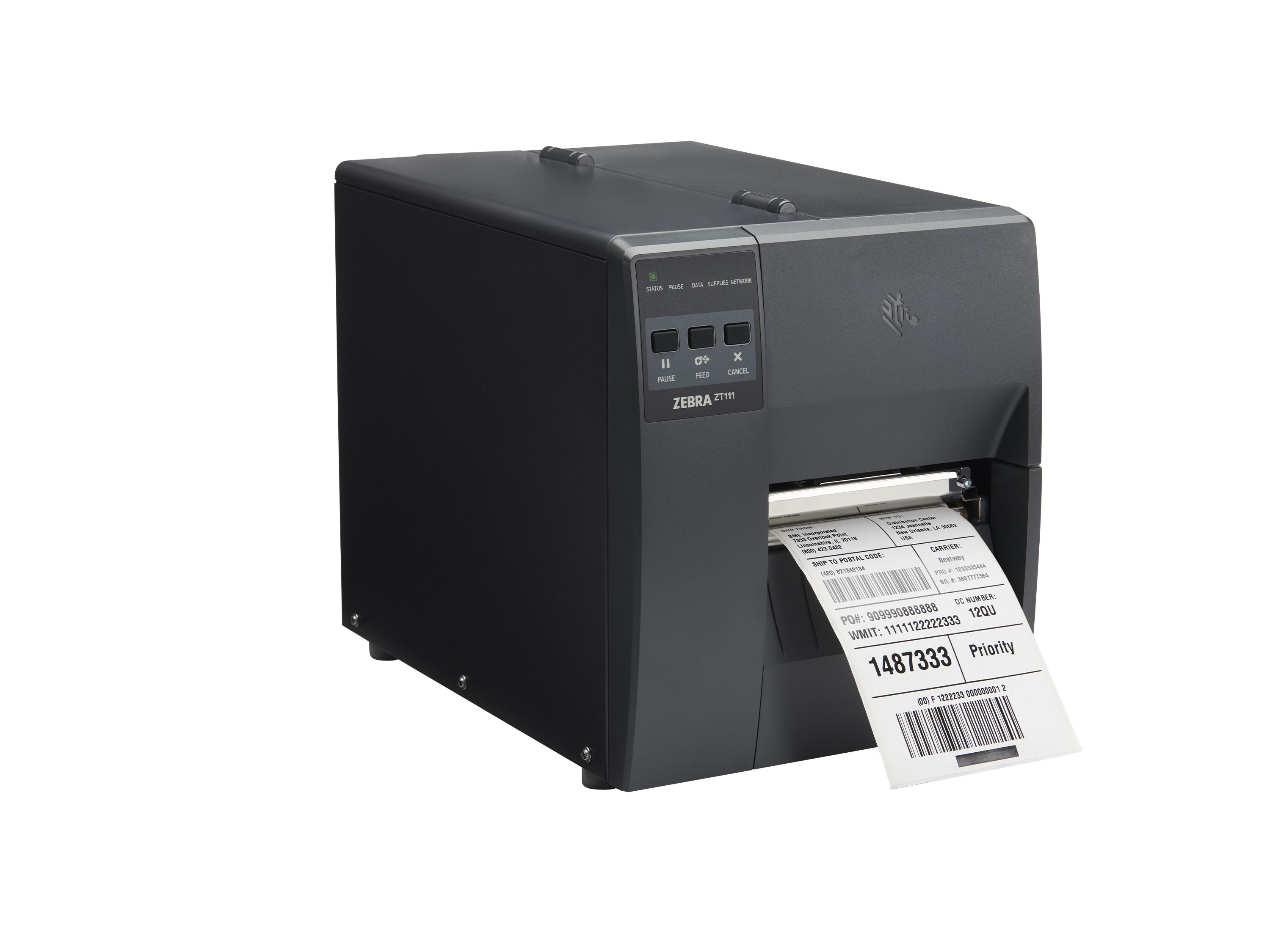 ZEBRA ZT111 Stampante da tavolo da parte anteriore destra con etichetta