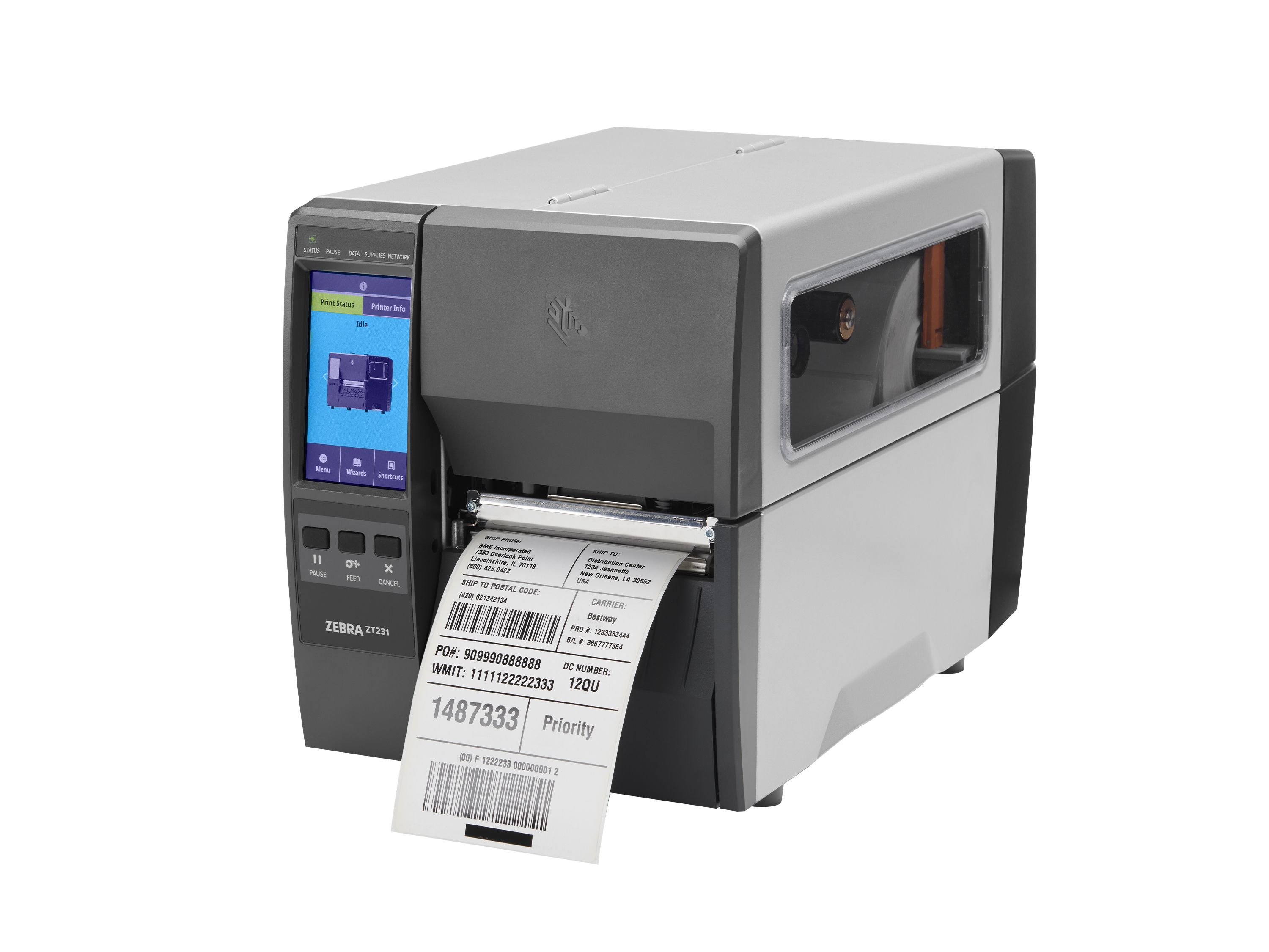 Zebra ZT231 Stampante per etichette anteriore sinistra con etichetta