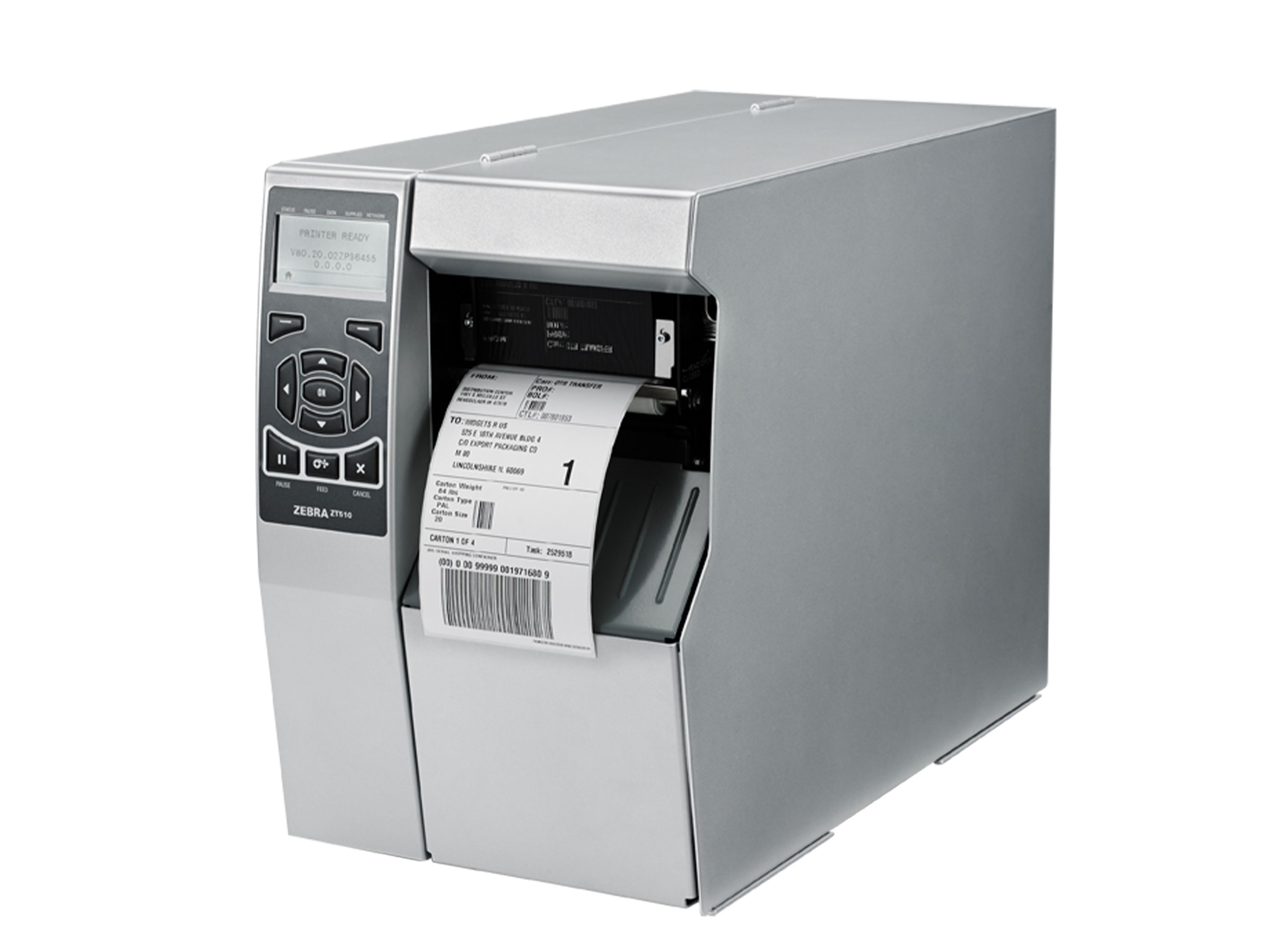 Zebra ZT510 Stampante per etichette da parte anteriore sinistra con etichetta