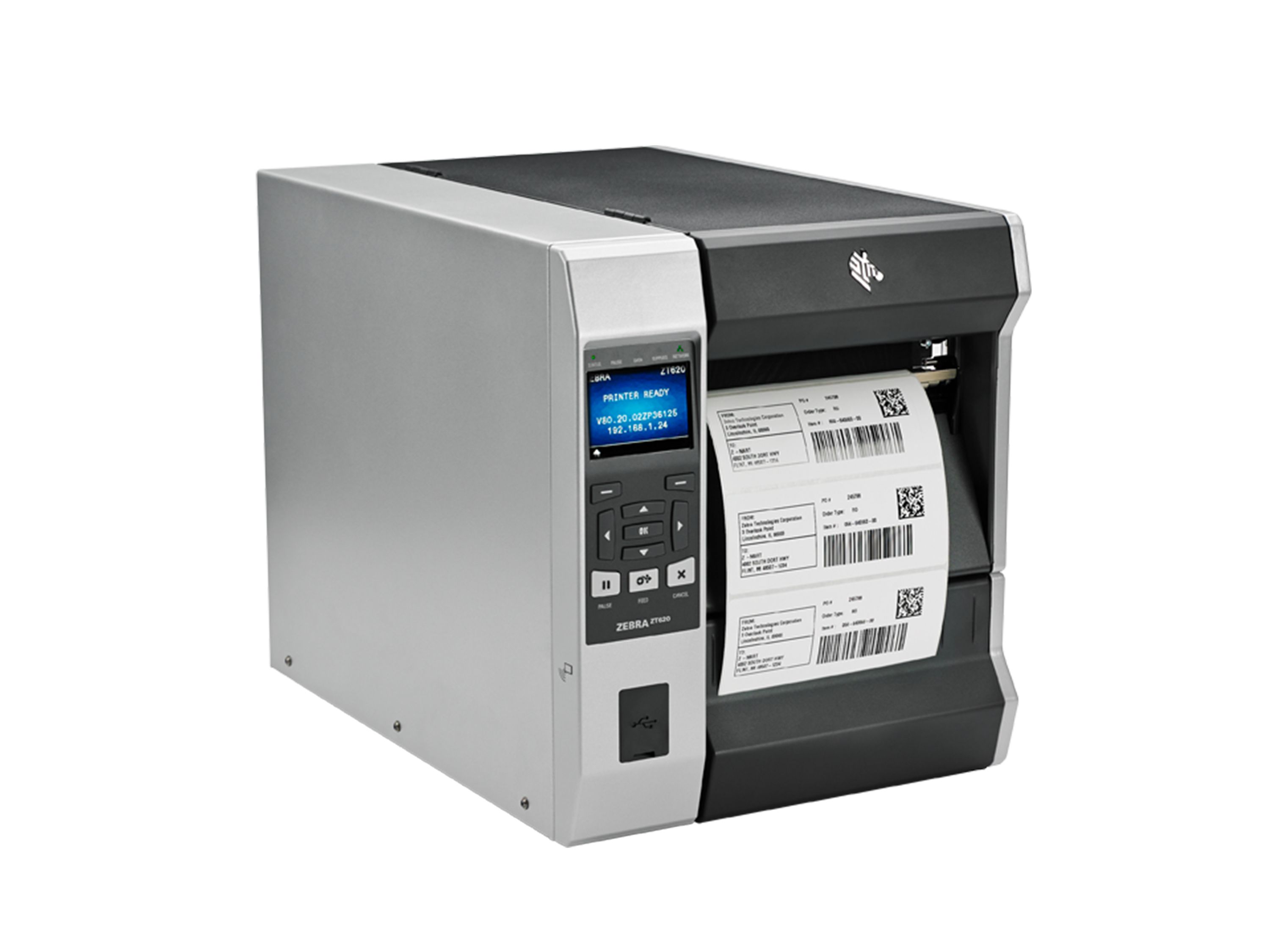 ZEBRA ZT620 Stampante per etichette da parte anteriore destra con etichetta