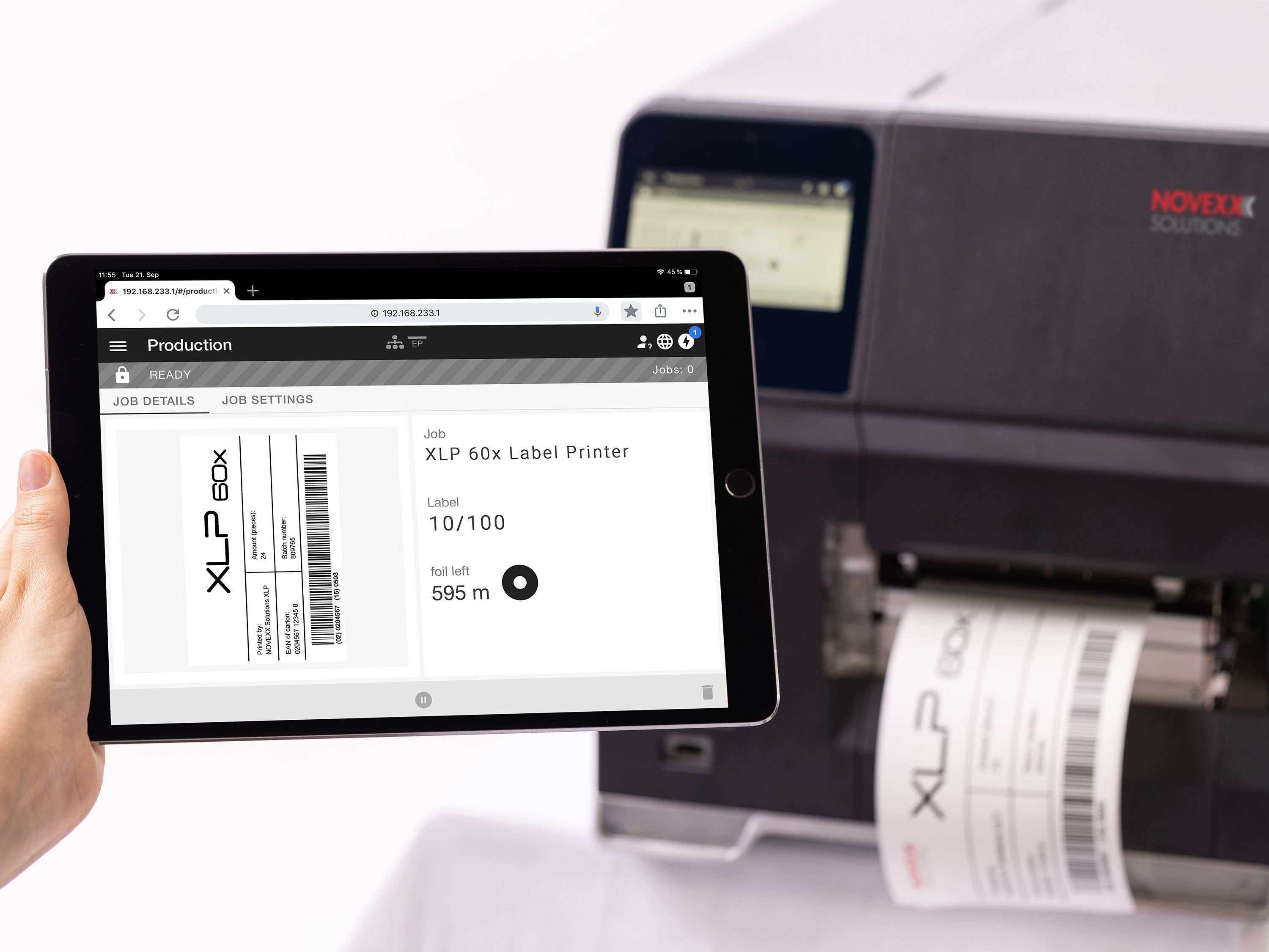 Stampante per etichette Novexx xlp 60x basic con interfaccia Web per tablet