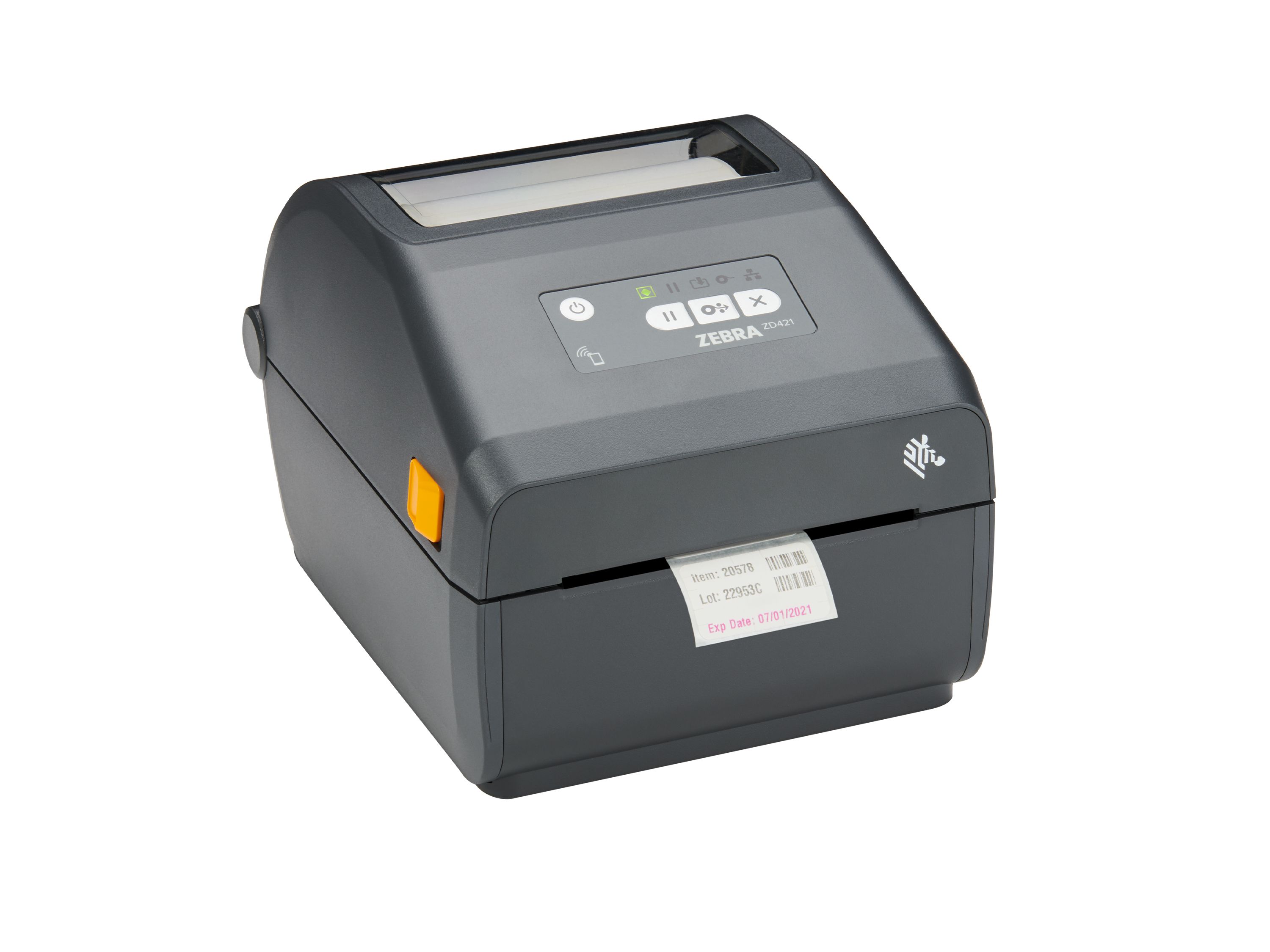 Stampante desktop Zebra ZD421 anteriore destra stampa di etichette da scaffale