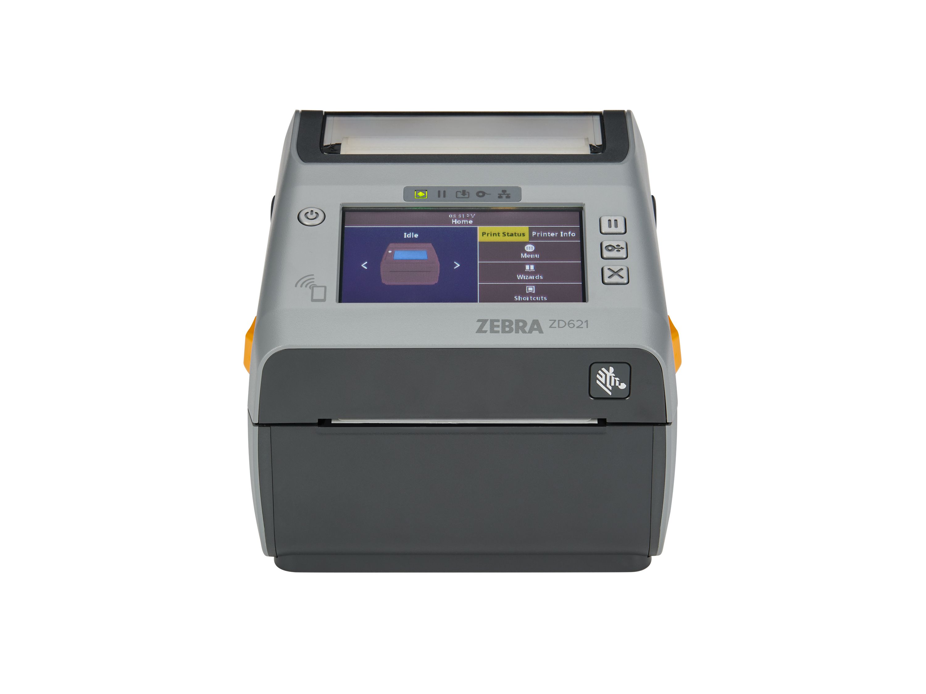 Stampante desktop Zebra ZD621 frontale con display a colori