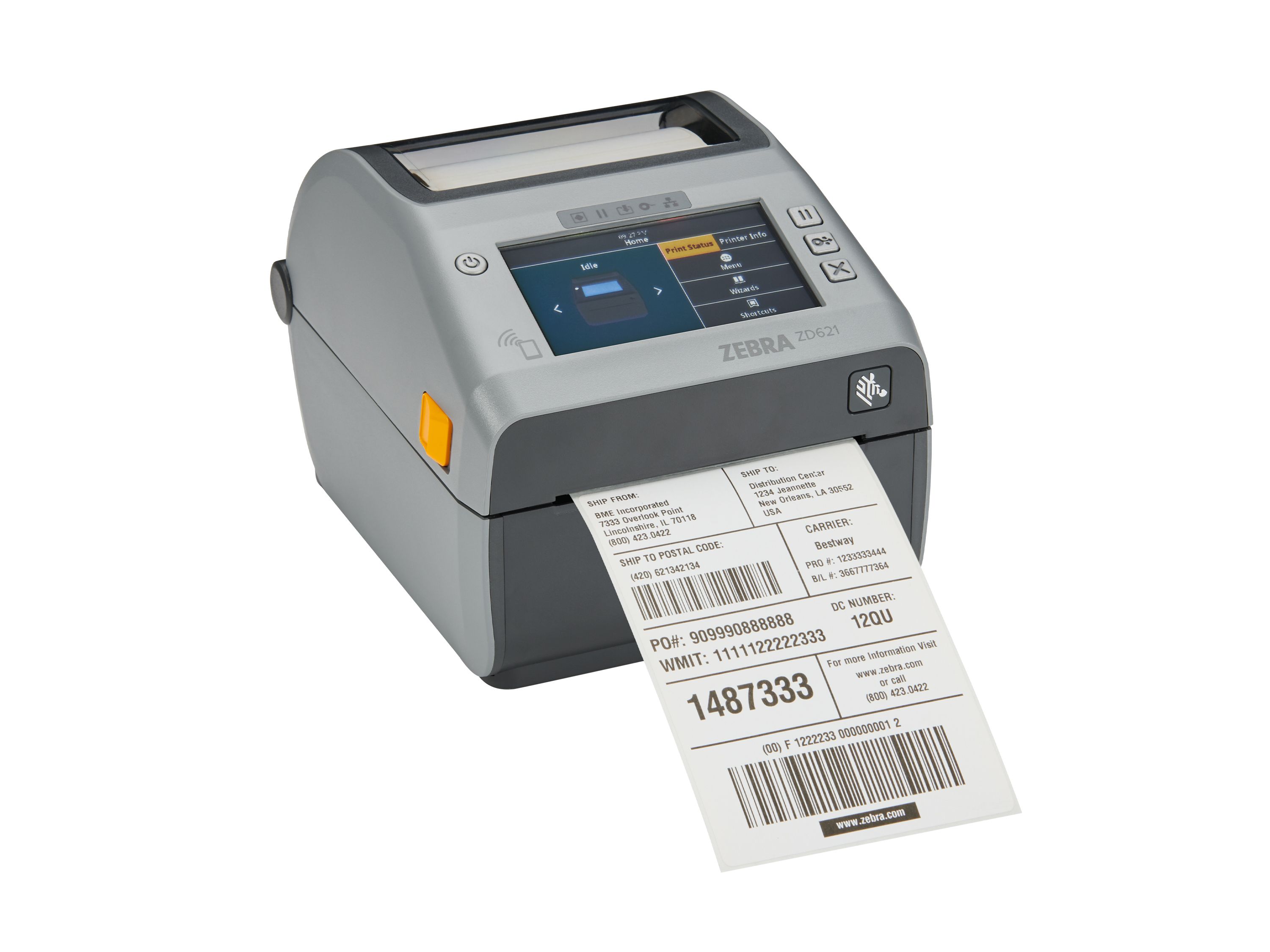 Stampante desktop Zebra ZD621d con display a colori per la stampa di etichette di spedizione